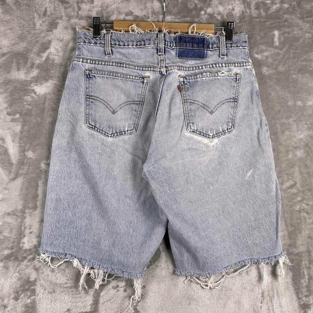 Vintage Levi's 560 Loose Fit Denim Shorts Men's 32 Blue Orange Tab Y2K Distress